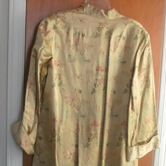 Vintage SOLZ SQUIRREL Chinese Golden Satin Brocade Dress Gown Robe Frog Buttons - Picture 10 of 10